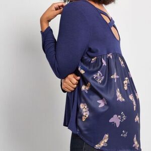 Modcloth Mixed Mastery Twofer Moth Print Top XXS